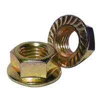 MSFN12175ZY M12-1.75 Hex Flange Nut, Serrated, Coarse, Class 8, DIN 6923, Zinc Yellow